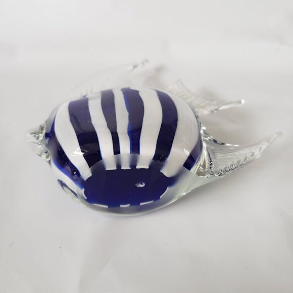 Dynasty Gallery Glass Paperweights Angel Fish Clear White Blue Stripes Set of 2 - Picture 11 of 11